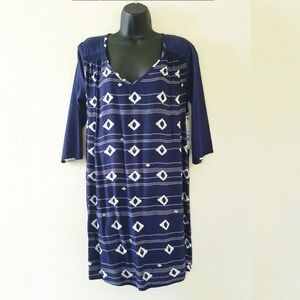 Roxy Dakota Midi Dress in Classic Navy and White Size Large 3/4 Sleeves